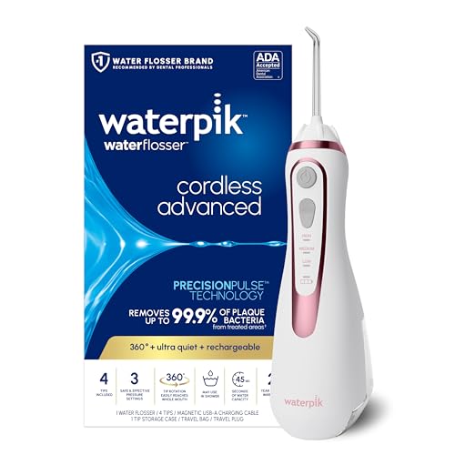 Waterpik Cordless Advanced 2.0 Water Flosser For Teeth, Gums, Braces, Dental Care With Travel Bag and 4 Tips, ADA Accepted, Rechargeable, Portable, and Waterproof, Rose Gold WP-589, Packaging May Vary - color: Rose Gold