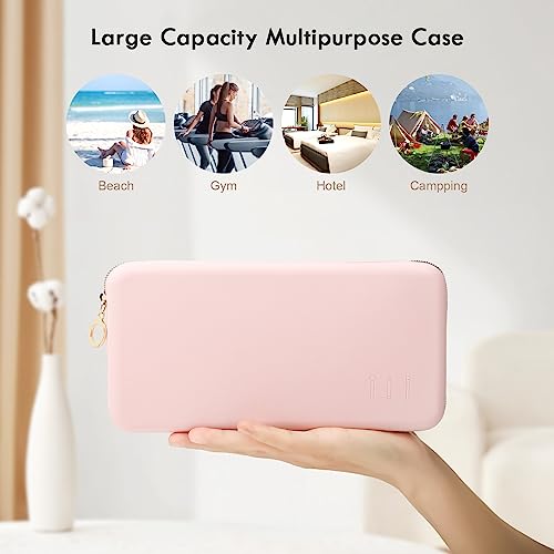 FVION Zipper Makeup Brushes Bag For Travel, Large Silicone Makeup Brush Holder, Make Up Brushes Pouch Case for Makeup Tools - Pink - color: Pink