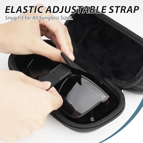 Double Glasses Case for Women Men, Dual Eyeglass Travel Organizer with Wristband - color: Black