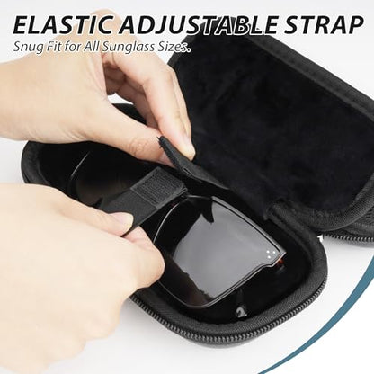 Double Glasses Case for Women Men, Dual Eyeglass Travel Organizer with Wristband - color: Black