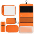Toncoke Travel Toiletry Bag Set, Hanging Toiletry Bag Premium Faux Leather, Toiletry Bag for Women & Men, Travel Essentials Makeup Bag Water-resistant, Faux Leather Orange - color: Faux Leather Orange