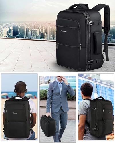 Vancropak Carry On Backpack, 45L Expandable Extra Large Travel Backpack, Flight Approved Water Resistant Luggage Suitcase Daypack, Lightweight Business Overnight Weekender Bag for Men & Women, Black - color: A-black, size: XX-Large