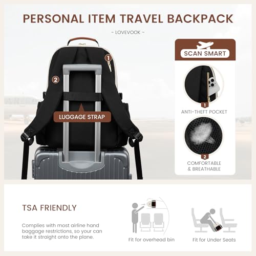 LOVEVOOK Laptop Backpack for Women with Pouch Pocket for Large Capacity Cup,15.6 Inch Teacher Nurse College Work Travel Backpack Purse,Waterproof Laptop Computer Bags,Beige-Black-Brown+Diamond-shaped - color: Beige - Black - Chestnut Brown + Diamond-shape