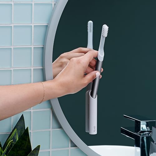 Quip Sonic Toothbrush for Adults with Timer - Includes Extra Brush Head and Travel Cover Mount - Electric, Soft Bristle Refill Head, Metal Handle, 3 Month Battery Life - Travel Toothbrush - Slate - color: Slate