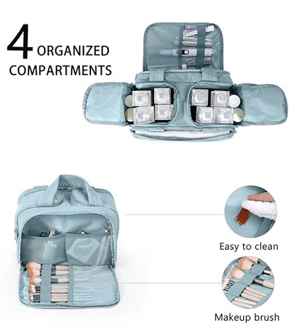 Travel Toiletry Bag for Women, Large Wide-open Puffy Cosmetic Makeup Bag with Wet-Dry Separation, Multi-Pocket Organizer with Carry Handle for Toiletries, Cosmetics, Essentials, Light Blue - color: Light Blue