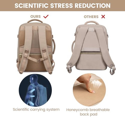 LOVEVOOK Travel Backpack For Women,40L Carry On Backpack Flight Approved,TSA Personal Item Travel Bag Fits 17 Inch Laptop,Business Weekender Overnight Daypack with Back Pad and Chest Buckle,Cubes - color: Off-white and Khaki, size: 17.3 Inch-40L-4Pcs