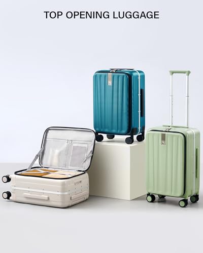 Hanke 26 Inch Large checked Luggage PC Hard Shell luggage Top Opening Aluminum Frame Travel Luggage Suitcases with Wheels for Woman Men.(Bamboo Green) - color: Bamboo Green, size: 26 Inch