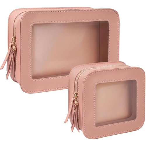 LETGO Clear Makeup Bag Set for Women Portable Clear Makeup Bag Cute Waterproof Travel Cosmetic Bag for Pink Car Accessories for Girls (Pink, Standard + Mini) - color: Pink, size: Standard + Mini