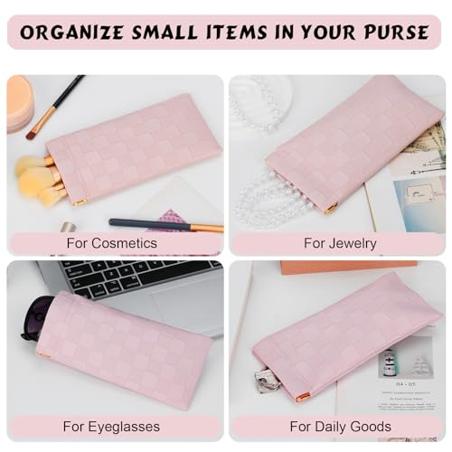Sightor Sunglasses Case, 2 Pcs Soft Eyeglass Cases Checkered Sunglass Case Portable Squeeze Top Leather Glasses Pouch - color: White, Pink