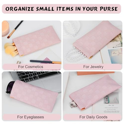 Sightor Sunglasses Case, 2 Pcs Soft Eyeglass Cases Checkered Sunglass Case Portable Squeeze Top Leather Glasses Pouch - color: White, Pink