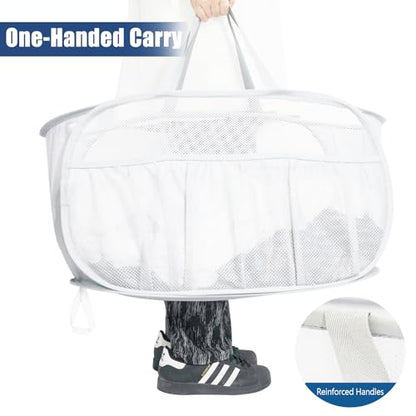 Collapsible Laundry Baskets, Upgrade Pop Up Laundry Hamper with Convenient Bags, Foldable Laundry Basket Mesh Light Weight, Easy to Carry Clothes Hampers for Laundry, Dorm, Toys, Travel White - color: White