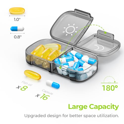 AUVON XL Weekly Pill Organizer 2 Times a Day, Pill Box 7 Day with One-Side Large Openings for Easy to Use, Gray AM PM Pill Case for Medication, Vitamins, Fish Oils, Supplements - color: Gray