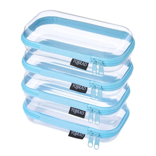 YQBRAO 4-Pack Clear Hard Shell Zipper Case, 1.2mm Ultra-Thick Diaper Bag Organizer Pouches, Rigid Self-Standing Travel Makeup Bags with YKK Zippers, TSA Approved, Blue - color: Blue, size: 4 Pack(S)