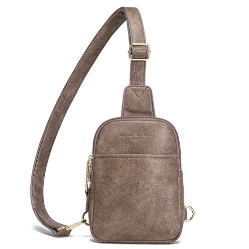 Haytijoe Small Anti Theft Crossbody Bag for Women Faux Leather Lightweight Sling Bags RFID Blocking Fanny Pack for Travel - color: Light Coffee