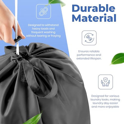 Extra Large Travel Laundry Bag - 2-Pack Fun Print Design Bags for Dirty Clothes - Durable Water-Resistant Fabric - Sturdy Drawstring Closure (Teal-Grey | Wash Dry Repeat) - color: Teal-grey | Wash Dry Repeat