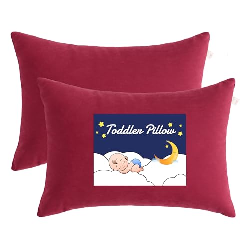 NTBAY Toddler Pillows, Down Alternative 13"x18" Pillows, Machine Washable - Soft and Breathable Travel Small Pillows for Sleeping, Ideal for Daycare, Crib, Cot, Red - color: Red, size: 13"x18"