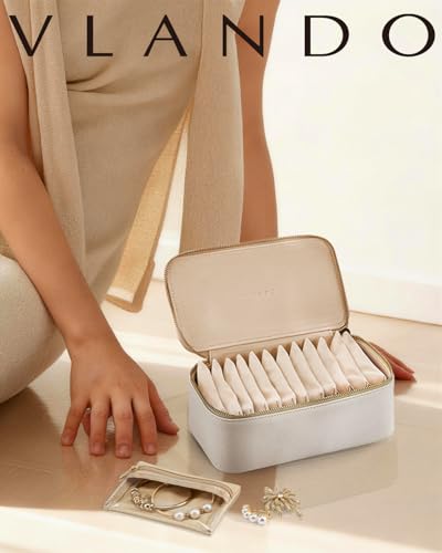 VLANDO Travel Jewelry Case,Jewelry Box with 12 Velvet Jewelry Pouch Jewelry Travel Organizer for Women Girl Jewelry Case Necklace Rings Earrings Bags Wedding Gifts (White) - color: 12PCS-White