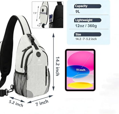 Sling Backpack for Women & Men, Crossbody Travel Bag with Water Bottle Holders, 17 Pockets, Quick-Access Phone Pocket, Hidden Security Pocket, Fits 11" Tablet, for Daily Carry, Travel, Theme Parks - color: J-lunar