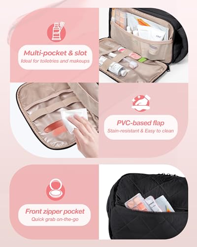 Marscamd Travel Toiletry Bag for Women, Water Resistant Makeup Organizer with Wide-Open Design for Toiletries and Cosmetics, Black (Bag Only) - color: Black