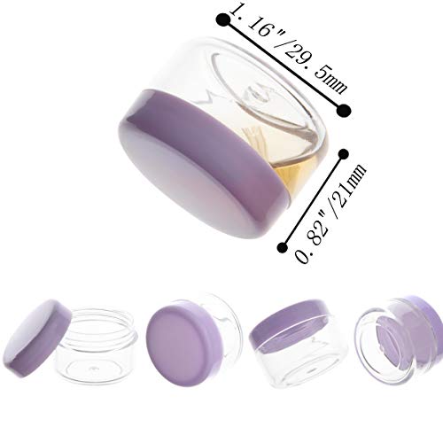 5 Gram Sample Containers with Lids, Mini Makeup Containers, Empty Plastic Travel Cosmetic Containers with Labels(25 Count, Purple Lid) - color: Purple