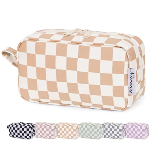 Narwey Small Checkered Makeup Bag for Purse Mini Cosmetic Bag Travel Makeup Pouch Zipper Pouch Cute Make up Bags with Organized Pockets for Women (Light Checkerboard, Small) - color: AA-Light Checkerboard, size: Small