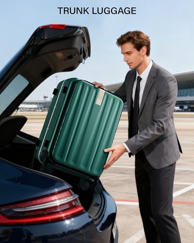 Hanke 26 Inch Large Checked Luggage PC Hard Shell Luggage Top Opening Travel Luggage Suitcases with Wheels for Woman Men.(Dark Green) - color: Dark Green, size: 26 Inch