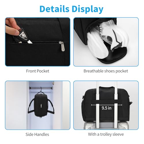 Apenze Small Gym Bag 14 inch lightweight Carry On Mini Duffel Bag with Shoe Compartment for Travel Sport - Black - color: Black