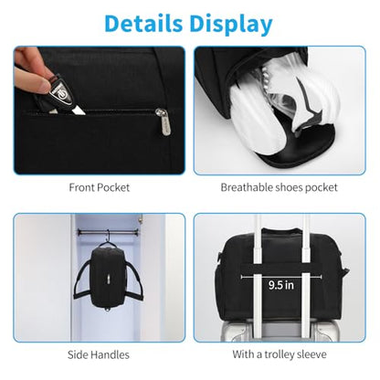 Apenze Small Gym Bag 14 inch lightweight Carry On Mini Duffel Bag with Shoe Compartment for Travel Sport - Black - color: Black