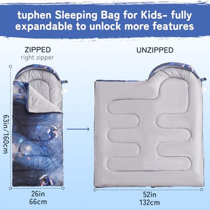 tuphen Kids Sleeping Bag - 50-77℉ 3-Season Waterproof Sleeping Bag for Boys & Girls, Lightweight 2.2 lbs Camping Gear with Compression Bag Ideal for Camping, Hiking, Indoor - color: Blue