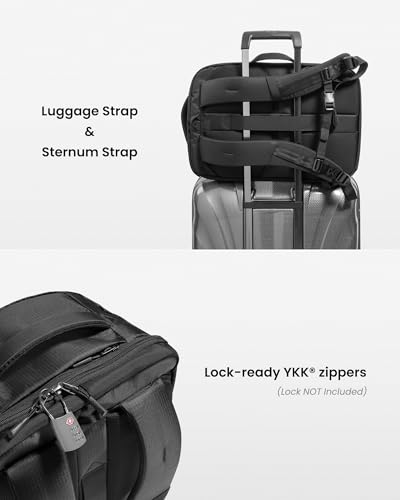 tomtoc Travel Backpack 40L, TSA Friendly Flight Approved Carry-on Luggage Hand Water-resistant Lightweight Business Rucksack, Durable Large Weekender Bag Daypack Fits 17.3 Inch Laptop - color: Black-ripstop, size: 40L