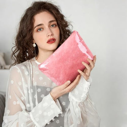 WLLWOO PVC Waterproof Makeup Bag Kraft Paper Cosmetic Bag Travel Toiletry Zipper Pouch Organizer for Women Purse - color: PVC-Pink