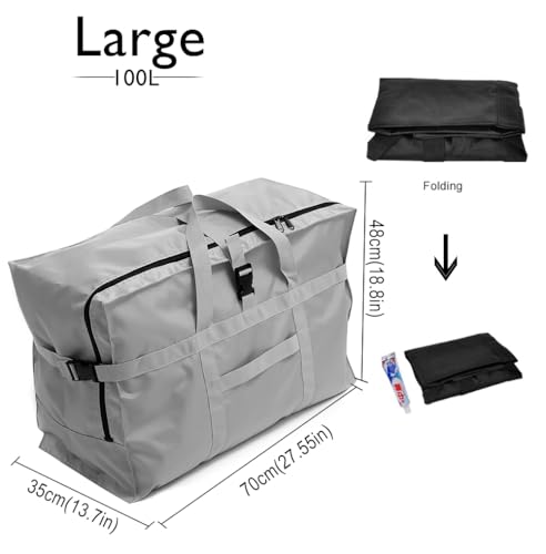 Travel Duffle Bag,Large Storage Bags,Foldable Weekender Bag,Overnight bag,Heavy Duty Travel Bag,Reinforced Carry Straps Gmy Dance Bag for Men And Women Camping,Moving,Hospital - color: Large 100L Gray