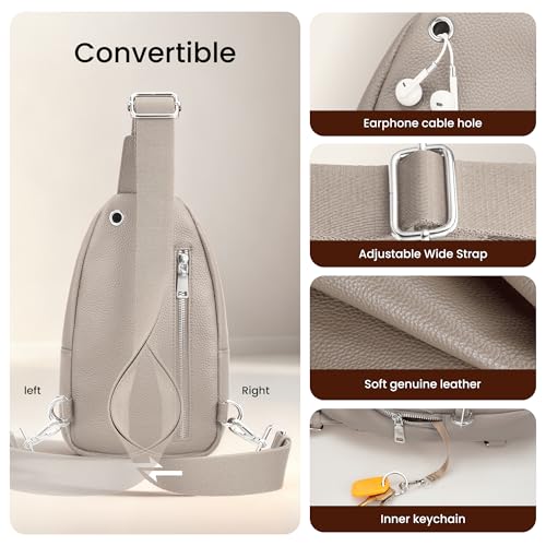 befen Genuine Leather Small Sling Bag for Women Anti-Theft Crossbody Chest Bags Multi-Pockets Fanny Pack with RFID Card Slots - color: Beige Grey