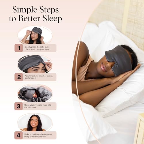 Kitsch Satin Sleep Mask - Eye Masks for Sleep, Softer Than Silk Satin Sleeping Mask Blindfold and Sleep Masks for Women and Men, Eye Care Travel Essentials - Charcoal Black - color: Charcoal Black