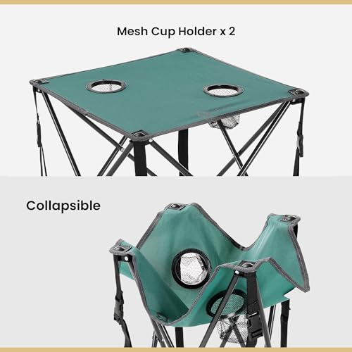 ARROWHEAD OUTDOOR 26” (66cm) Portable Camping Folding Table, 2 Cup Holders, Square, Carrying Case, Steel Frame, High-Grade 600D Canvas - color: Green