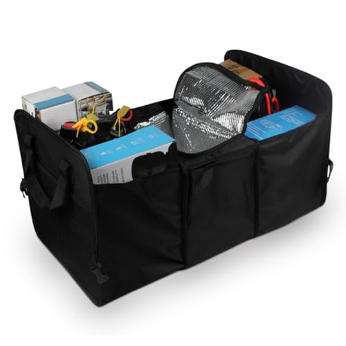 Car Trunk Organizer, Oxford Fabric Waterproof & Anti-Slip Vehicle Storage Box with Leak Proof & Insulated Cooler Bag, Large Capacity Foldable Auto Storage Box for Car, SUV, Truck (Black) - color: Black