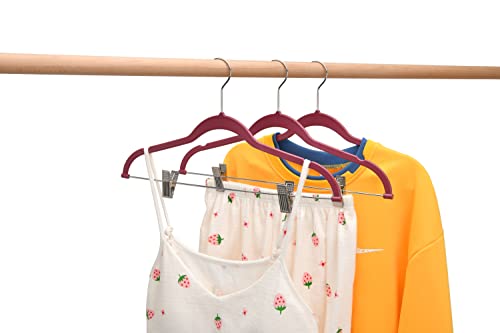 Quality Hangers Plastic Non Velvet Non-Flocked Thin Compact Skirt and Pant Hangers with Metal Clips - Suited for Pants Blouses Coats - 360° Swivel Hook (Raspberry, 20) - color: Raspberry