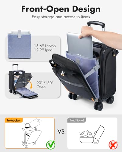 Underseat Carry On Luggage with Spinner Wheels,16 Inch Softside Suitcase with Detachable Wheels, Lightweight Travel Luggage Bag for Men Women, Black