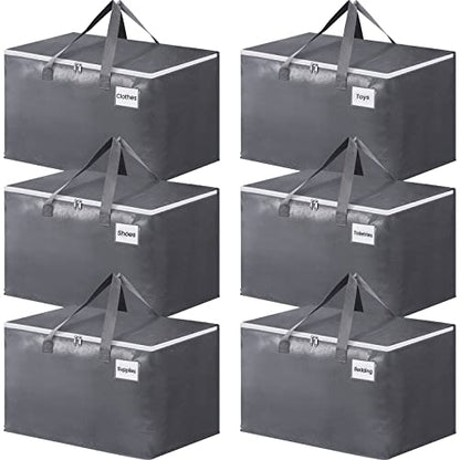 BlissTotes Large Moving Boxes and with Zippers & Handles Moving Supplies with lids, Heavy Duty Totes for Storage Bags for Space Saving, Fold Flat, Moving and Storing 125L, 6 Pack - size: 125L-6 Packs