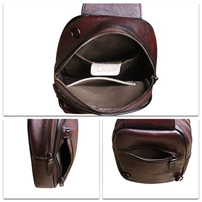 Genuine Leather Small Sling Bag for Women and Men Crossbody Bag Chest Bag Sling Backpack Purses for Hiking Sports Travel - color: Coffee