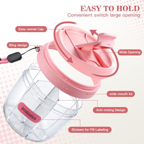 Pill Organizer,Travel Essentials Pill Container, Travel Pill Dispenser with Pink Lid，Pill Case Having 7 Large Compartments,Travel Containers for Cruise Essentials 2026 - color: Pink
