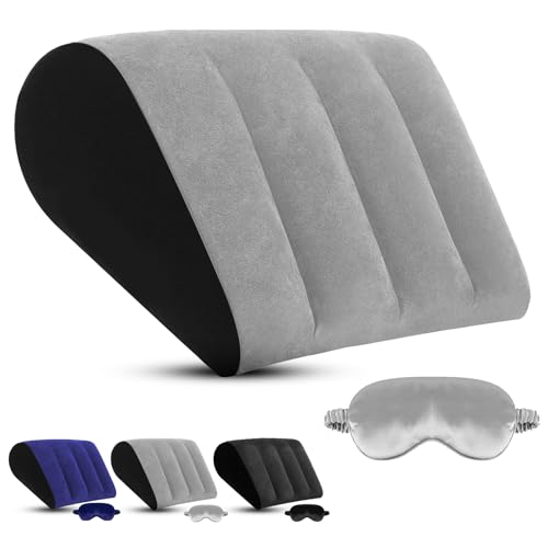 TheClover Inflatable Wedge Pillow for Sleeping - Use in Bed Back Support,Leg Elevation, Wedge Pillow for Sleep, Portable Travel Triangle Gift,Complimentary Silk Eye mask - color: Grey