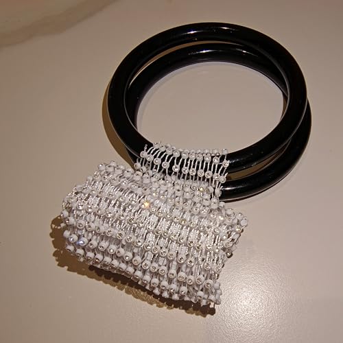 Munyee Hua Rhinestone Jeweled Bottle Wine Bag Reusable Tote Carrier Crystal Mesh Evening Purse with Ring Handle Gift Bags Carrier for Birthday Picnic Party Wedding (Black Handle White Rhinestone) - color: Black Handle White Rhinestone