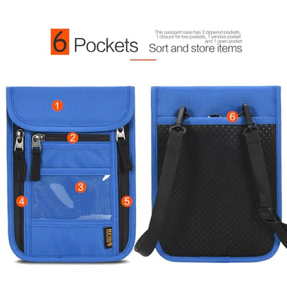 Neck Wallet Lightweight RFID Blocking Waterproof Travel Pouch Passport Wallets for Women Men - color: B-Deep blue