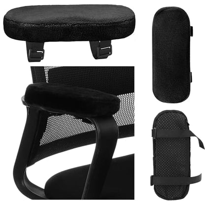 Threlaco 2 Pcs Office Chair Armrest Pads Soft Foam Office Chair Arm Covers Fluffy Flannel Gaming Armchair Armrest Cushion for Elbows and Forearms Support Pressure Relief(Black) - color: Black
