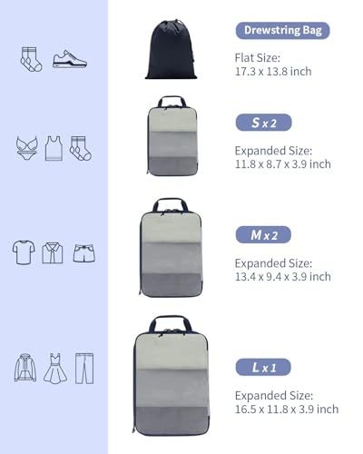 ECOHUB 6 Set Compression Packing Cubes, Lightweight Cruise Ship Vacation Travel Essentials, Durable Travel Accessories for Suitcase Luggage Organizer Bags Set with YKK Zippers Shoe Bag, Dark Blue - color: Dark Blue