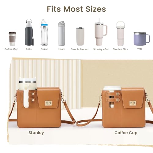 Outdoor Portable Crossbody Water Cup Purse Bag Water Bottle Carrier Bag with Phone Pocket Tumbler Carrier with Strap - color: Brown