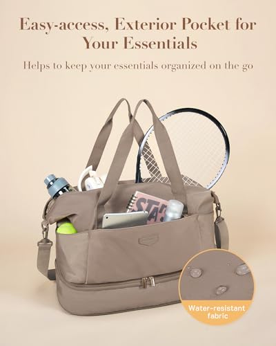 Missnine Weekender Bag for Women, Foldie Travel Bag Expandable with Shoes Compartment Travel Duffel 50L Carry on Overnight Gym - color: Camel, size: Basic (1 Pc)