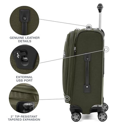 Travelpro Platinum Elite Softside Expandable Luggage, 8 Wheel Spinner Suitcase, TSA Lock, Men and Women, Pilot Green, 2-Piece Set (21/25) - color: Pilot Green, size: 2-Piece Set (21/25)