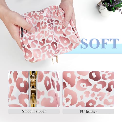 Aosbos Small Travel Makeup Pouch - Pink Leopard Print Cosmetic Case for Women - color: Pink Leopard Print